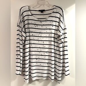 Karen Kane Round Neck Long Sleeve Sweater/Black and White